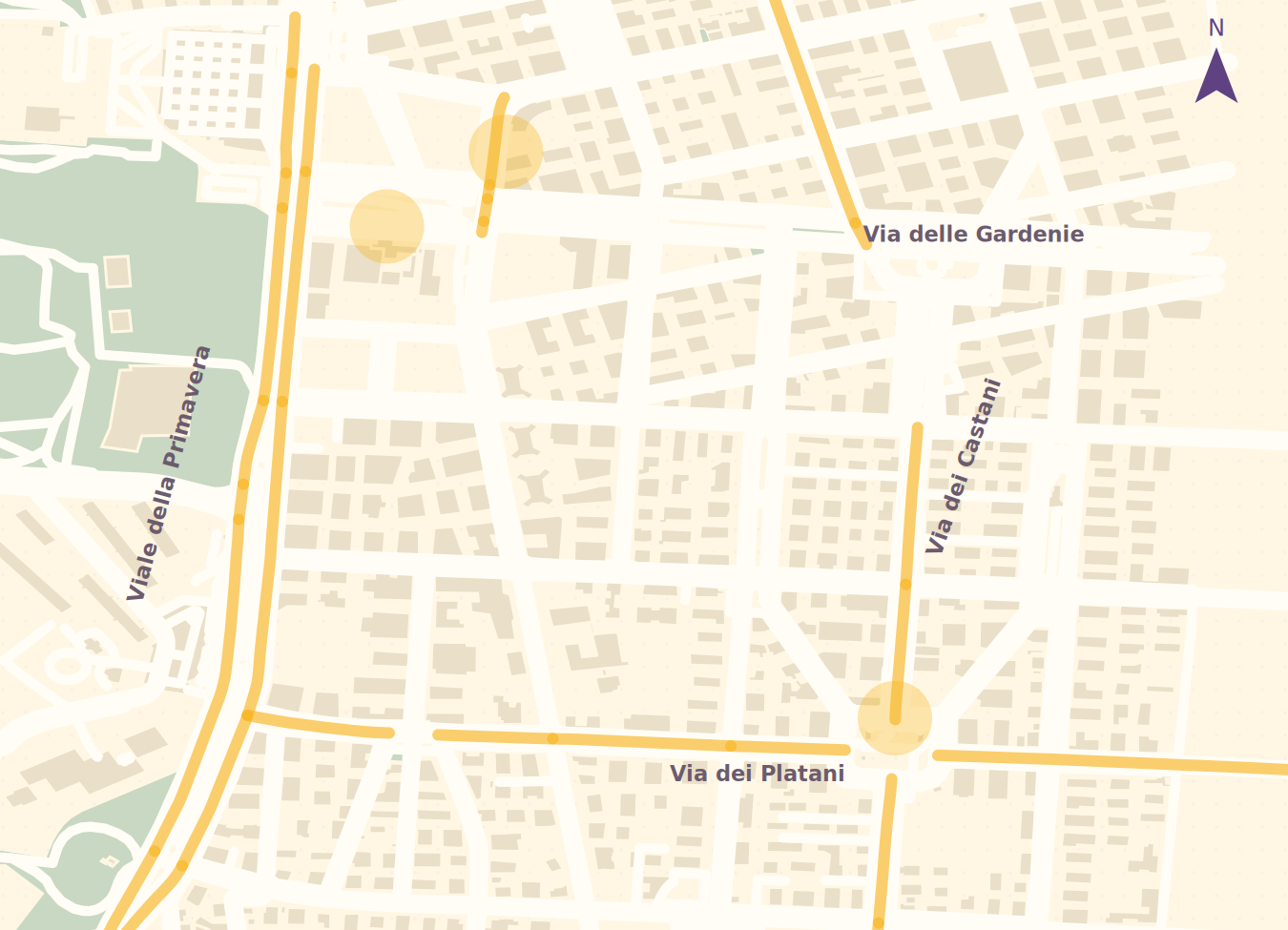 Mappa dell’area di Centocelle: Piazza dei Mirti, Piazzale delle Gardenie e Centro Culturale La Resede